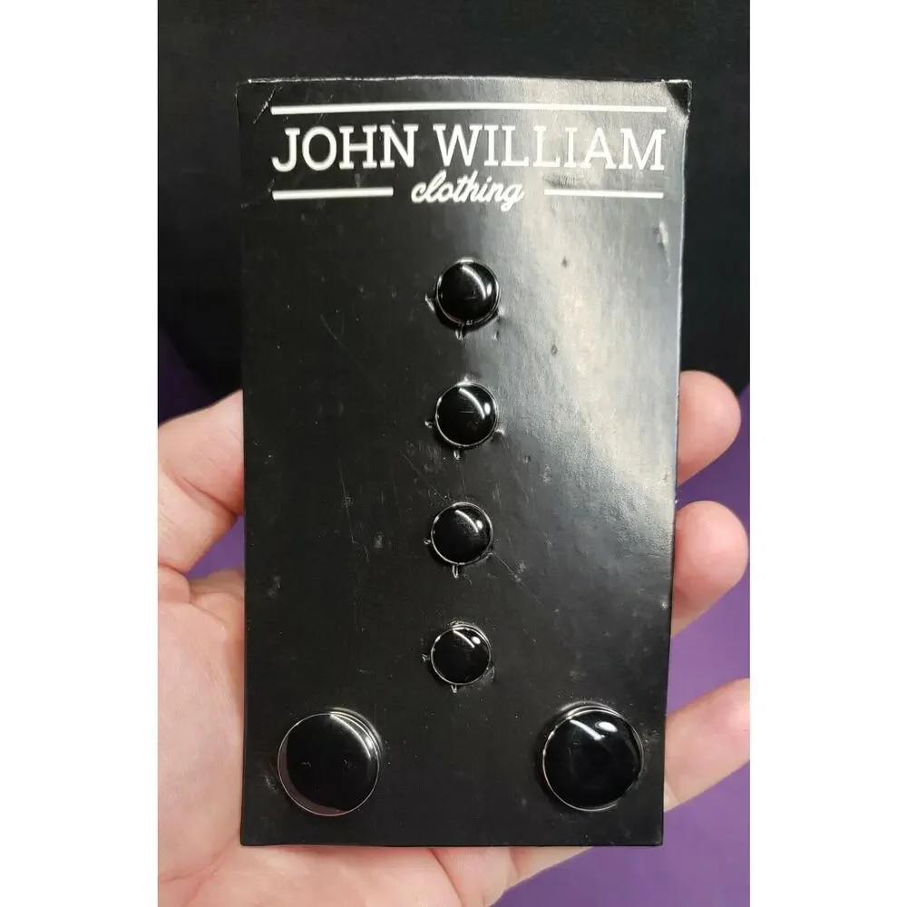 John William Clothing Cufflinks Set, Shiny Black Front, Silver Tone Back